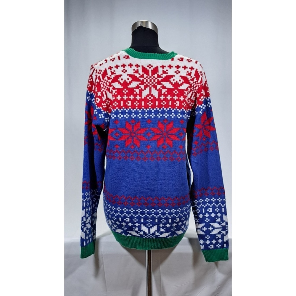 Jolly Sweaters Mens Medium Ugly Christmas Sweater Santa Sunglasses Sequins Blue‎ - Picture 5 of 7